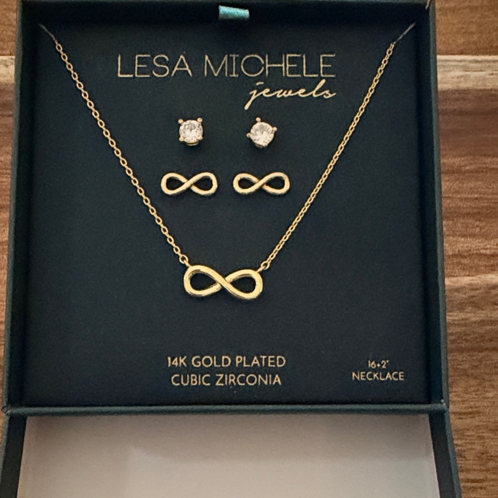 Lesa Michele Gold Infinity Necklace and Earring Set